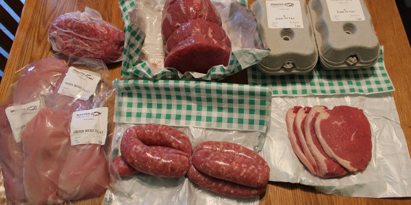 an array of meat from the farm shop